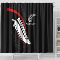New Zealand Rugby Shower Curtain Sporty Silver Fern Shape with Maori Tattoos LT03 - Polynesian Pride