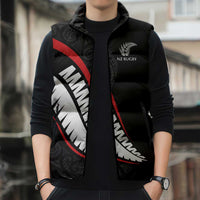 New Zealand Rugby Custom Sleeveless Puffer Jacket Sporty Silver Fern Shape with Maori Tattoos - Polynesian Pride