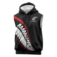 New Zealand Rugby Custom Sleeveless Zip Hoodie Sporty Silver Fern Shape with Maori Tattoos - Polynesian Pride