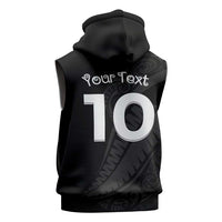 New Zealand Rugby Custom Sleeveless Zip Hoodie Sporty Silver Fern Shape with Maori Tattoos - Polynesian Pride