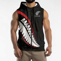 New Zealand Rugby Custom Sleeveless Zip Hoodie Sporty Silver Fern Shape with Maori Tattoos - Polynesian Pride