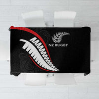 New Zealand Rugby Tablecloth Sporty Silver Fern Shape with Maori Tattoos LT03 Black - Polynesian Pride
