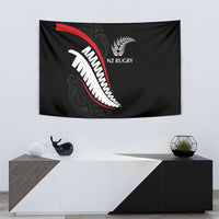 New Zealand Rugby Tapestry Sporty Silver Fern Shape with Maori Tattoos - Polynesian Pride