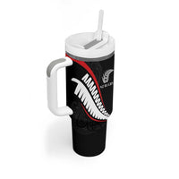 New Zealand Rugby Custom Tumbler With Handle Sporty Silver Fern Shape with Maori Tattoos LT03 - Polynesian Pride