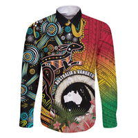 Vanuatu and Australia Together Family Matching Summer Maxi Dress and Hawaiian Shirt Kangaroo with Pig Tusk Indigenous Pattern LT03 Dad's Shirt - Long Sleeve Black - Polynesian Pride