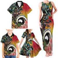 Vanuatu and Australia Together Family Matching Tank Maxi Dress and Hawaiian Shirt Kangaroo with Pig Tusk Indigenous Pattern LT03 - Polynesian Pride