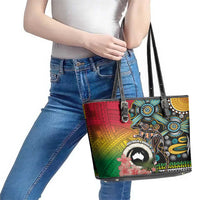 Vanuatu and Australia Together Leather Tote Bag Kangaroo with Pig Tusk Indigenous Pattern LT03 - Polynesian Pride
