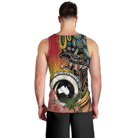 Vanuatu and Australia Together Men Tank Top Kangaroo with Pig Tusk Indigenous Pattern