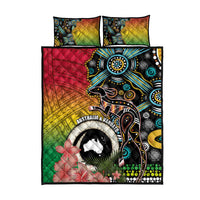 Vanuatu and Australia Together Quilt Bed Set Kangaroo with Pig Tusk Indigenous Pattern