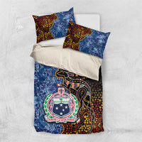 Samoa and Australia Together Bedding Set Kangaroo and Tribal Hibiscus Aboriginal Pattern LT03 US Twin 172cm x 218cm Blue - Polynesian Pride