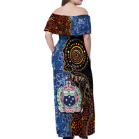 Samoa and Australia Together Family Matching Off Shoulder Maxi Dress and Hawaiian Shirt Kangaroo and Tribal Hibiscus Aboriginal Pattern LT03 - Polynesian Pride