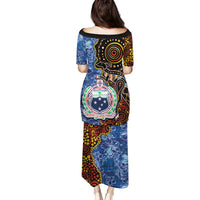 Samoa and Australia Together Family Matching Puletasi and Hawaiian Shirt Kangaroo and Tribal Hibiscus Aboriginal Pattern LT03 - Polynesian Pride