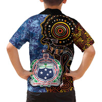 Samoa and Australia Together Family Matching Summer Maxi Dress and Hawaiian Shirt Kangaroo and Tribal Hibiscus Aboriginal Pattern LT03 - Polynesian Pride