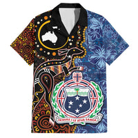 Samoa and Australia Together Family Matching Summer Maxi Dress and Hawaiian Shirt Kangaroo and Tribal Hibiscus Aboriginal Pattern LT03 Dad's Shirt - Short Sleeve Blue - Polynesian Pride
