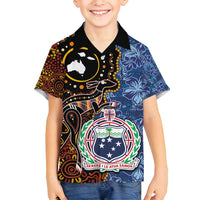 Samoa and Australia Together Family Matching Summer Maxi Dress and Hawaiian Shirt Kangaroo and Tribal Hibiscus Aboriginal Pattern LT03 Son's Shirt Blue - Polynesian Pride