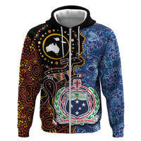 Samoa and Australia Together Hoodie Kangaroo and Tribal Hibiscus Aboriginal Pattern
