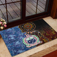 Samoa and Australia Together Rubber Doormat Kangaroo and Tribal Hibiscus Aboriginal Pattern