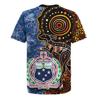 Samoa and Australia Together Rugby Jersey Kangaroo and Tribal Hibiscus Aboriginal Pattern