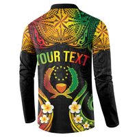 Personalised Pohnpei Independence Day Button Sweatshirt Polynesian Tattoo and Plumeria Reggae Color