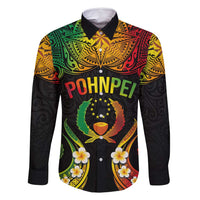 Personalised Pohnpei Independence Day Family Matching Long Sleeve Bodycon Dress and Hawaiian Shirt Polynesian Tattoo and Plumeria Reggae Color