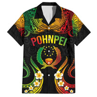 Personalised Pohnpei Independence Day Family Matching Off Shoulder Short Dress and Hawaiian Shirt Polynesian Tattoo and Plumeria Reggae Color LT03 Dad's Shirt - Short Sleeve Reggae - Polynesian Pride