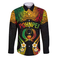 Personalised Pohnpei Independence Day Family Matching Off Shoulder Short Dress and Hawaiian Shirt Polynesian Tattoo and Plumeria Reggae Color LT03 Dad's Shirt - Long Sleeve Reggae - Polynesian Pride