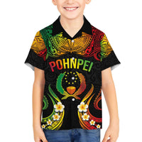 Personalised Pohnpei Independence Day Family Matching Off Shoulder Short Dress and Hawaiian Shirt Polynesian Tattoo and Plumeria Reggae Color LT03 Son's Shirt Reggae - Polynesian Pride