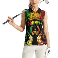 Personalised Pohnpei Independence Day Women Sleeveless Polo Shirt Polynesian Tattoo and Plumeria Reggae Color LT03 - Polynesian Pride