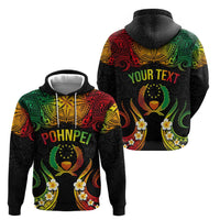 Personalised Pohnpei Independence Day Zip Hoodie Polynesian Tattoo and Plumeria Reggae Color
