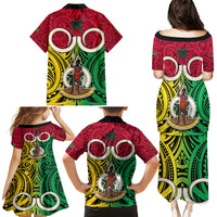 Vanuatu Family Matching Puletasi Dress and Hawaiian Shirt Pig Tusk Mix Maori Pattern and Namele Leaf LT03 - Polynesian Pride