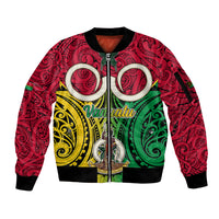 Vanuatu Sleeve Zip Bomber Jacket Pig Tusk Mix Maori Pattern and Namele Leaf LT03 Unisex Red - Polynesian Pride