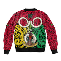 Vanuatu Sleeve Zip Bomber Jacket Pig Tusk Mix Maori Pattern and Namele Leaf LT03 - Polynesian Pride