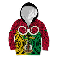 Personalised Vanuatu Kid Hoodie Pig Tusk Mix Maori Pattern and Namele Leaf LT03 Zip Hoodie Red - Polynesian Pride