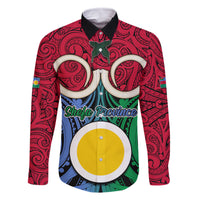 Personalised Vanuatu Shefa Province Family Matching Tank Maxi Dress and Hawaiian Shirt Pig Tusk Mix Maori Pattern and Namele Leaf LT03 Dad's Shirt - Long Sleeve Red - Polynesian Pride
