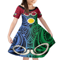Personalised Vanuatu Shefa Province Kid Short Sleeve Dress Pig Tusk Mix Maori Pattern and Namele Leaf LT03 KID Red - Polynesian Pride