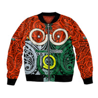 Vanuatu Penama Province Bomber Jacket Pig Tusk Mix Maori Pattern and Namele Leaf LT03 Unisex Orange - Polynesian Pride