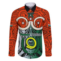 Vanuatu Penama Province Family Matching Tank Maxi Dress and Hawaiian Shirt Pig Tusk Mix Maori Pattern and Namele Leaf LT03 Dad's Shirt - Long Sleeve Orange - Polynesian Pride