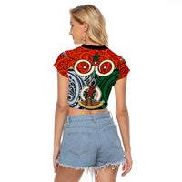 Vanuatu Penama Province Raglan Cropped T Shirt Pig Tusk Mix Maori Pattern and Namele Leaf LT03 - Polynesian Pride