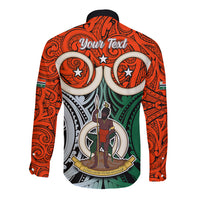 Personalised Vanuatu Penama Province Long Sleeve Button Shirt Pig Tusk Mix Maori Pattern and Namele Leaf LT03 - Polynesian Pride