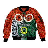 Personalised Vanuatu Penama Province Sleeve Zip Bomber Jacket Pig Tusk Mix Maori Pattern and Namele Leaf LT03 Unisex Orange - Polynesian Pride