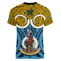Vanuatu Sanma Province Women V Neck T Shirt Pig Tusk Mix Maori Pattern and Namele Leaf LT03 - Polynesian Pride