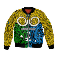 Vanuatu Malampa Province Bomber Jacket Pig Tusk Mix Maori Pattern and Namele Leaf LT03 Unisex Yellow - Polynesian Pride
