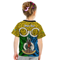 Personalised Vanuatu Malampa Province Kid T Shirt Pig Tusk Mix Maori Pattern and Namele Leaf LT03 - Polynesian Pride