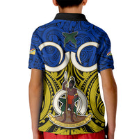 Vanuatu Torba Province Kid Polo Shirt Pig Tusk Mix Maori Pattern and Namele Leaf LT03 - Polynesian Pride