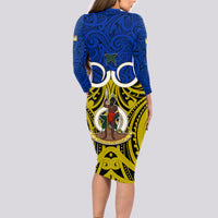 Vanuatu Torba Province Long Sleeve Bodycon Dress Pig Tusk Mix Maori Pattern and Namele Leaf LT03 - Polynesian Pride