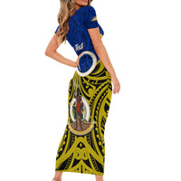 Personalised Vanuatu Torba Province Short Sleeve Bodycon Dress Pig Tusk Mix Maori Pattern and Namele Leaf LT03 - Polynesian Pride