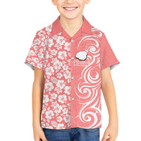 Custom Hawaii Kauai Island Family Matching Off Shoulder Maxi Dress and Hawaiian Shirt Hibiscus Pattern Seamless Tribal Simple Pink Pastel LT03 Son's Shirt Pink - Polynesian Pride