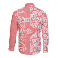Custom Hawaii Kauai Island Long Sleeve Button Shirt Hibiscus Pattern Seamless Tribal Simple Pink Pastel LT03 - Polynesian Pride