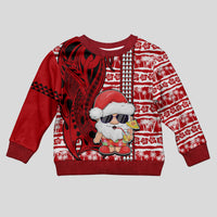 Mele Kalikimaka Hawaii Christmas Kid Ugly Christmas Sweater Santa Claus Kakau Tribal Mix Polynesia Tattoo LT03 Kid Red - Polynesian Pride