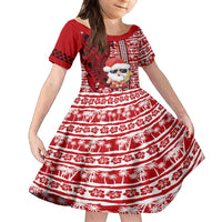 Mele Kalikimaka Hawaii Christmas Kid Short Sleeve Dress Santa Claus Kakau Tribal Mix Polynesia Tattoo LT03 KID Red - Polynesian Pride